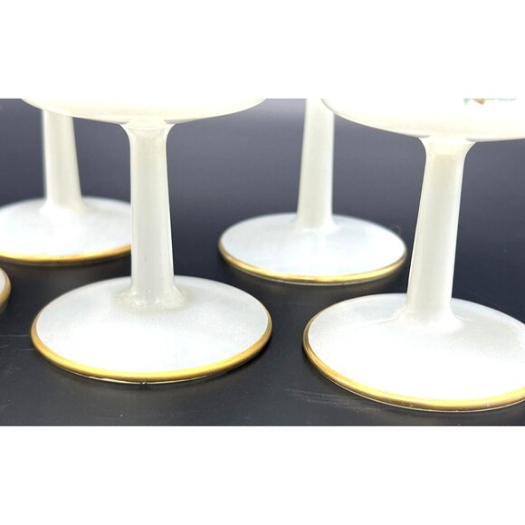 Norleans Frosted Wine Glass White Satin Art Italy Blue Flowers 24K Gold Trim Set - Picture 7 of 13